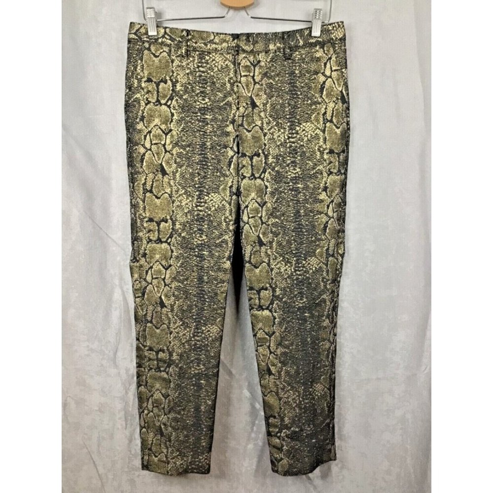 Worthington Women's Pants Gold Black Metallic Snake Print Sheen Crop Lined Sz 8